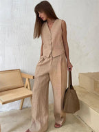 Maren | Conjunto Feminino Linho 2 Peças Colete Calça Pantalona