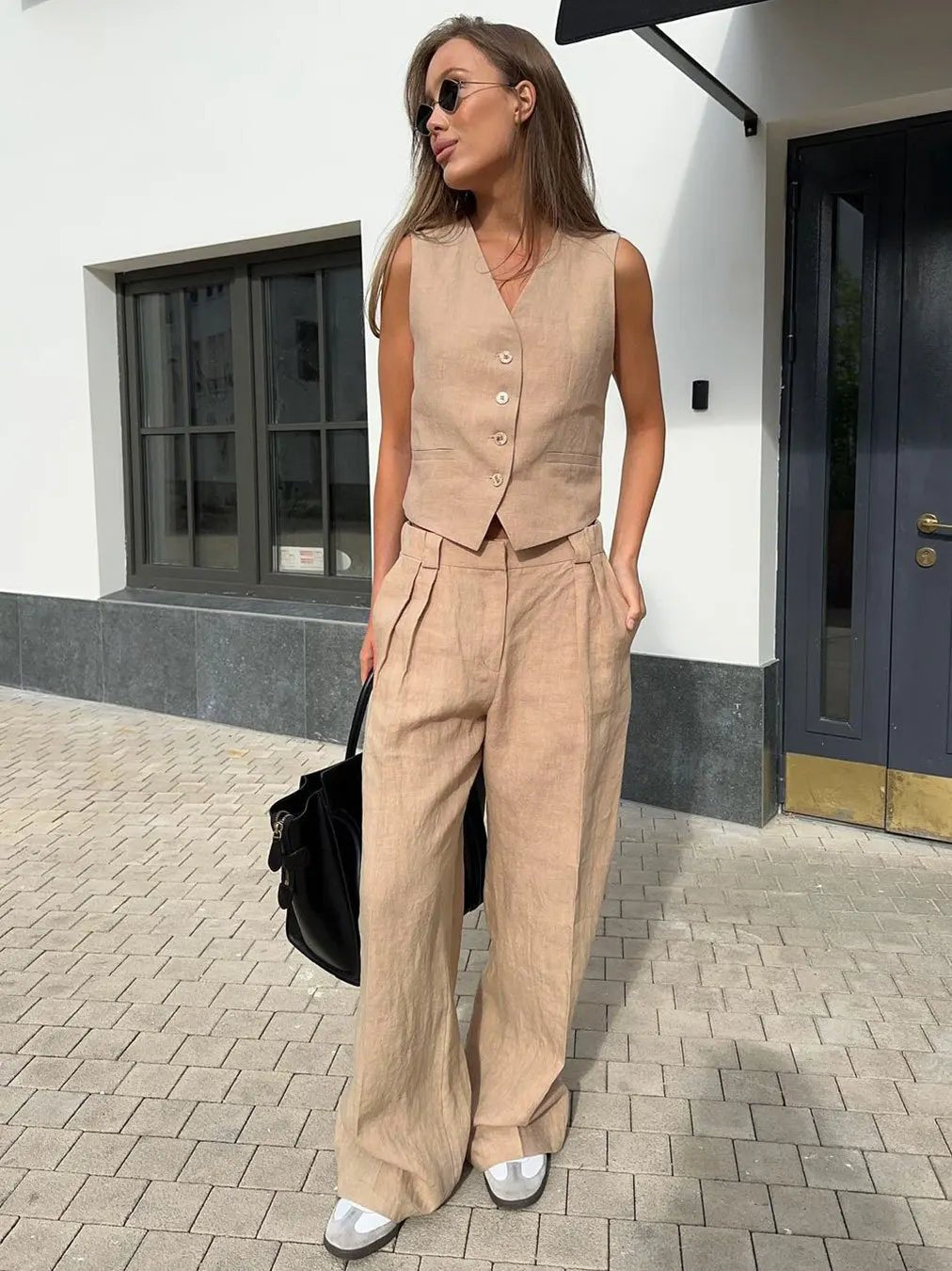 Maren | Conjunto Feminino Linho 2 Peças Colete Calça Pantalona
