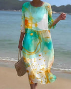 Ottavia | Mulher Vestido Midi Floral Manga 3/4 Gola Redonda