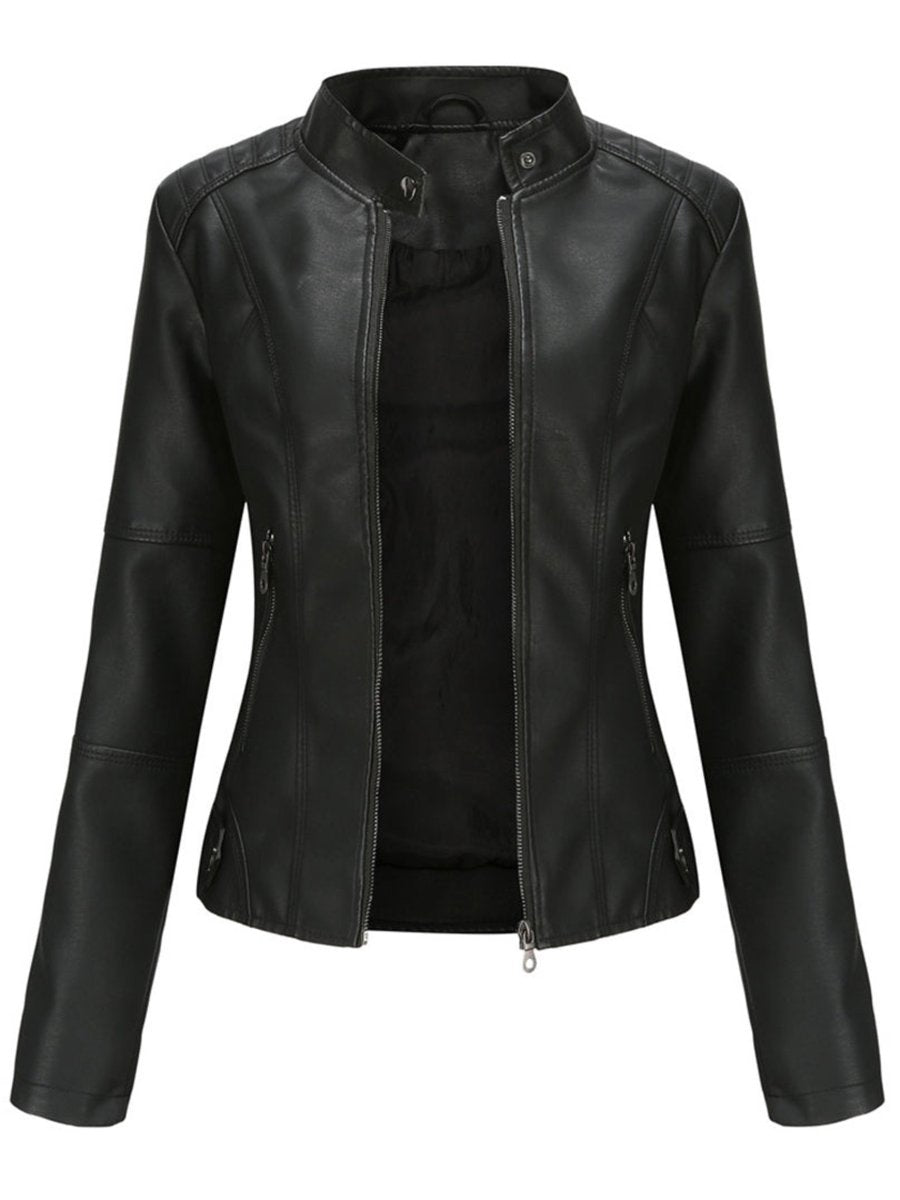 Seraphina | Jaqueta Feminina Biker com Zíper Gola Alta