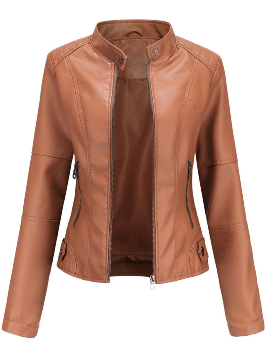 Seraphina | Jaqueta Feminina Biker com Zíper Gola Alta