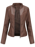 Seraphina | Jaqueta Feminina Biker com Zíper Gola Alta