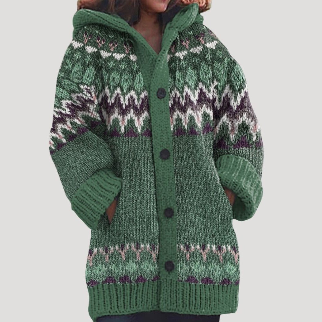 Dahlia | Mulher Tricot Casaco Capuz Fair Isle Regular Fit