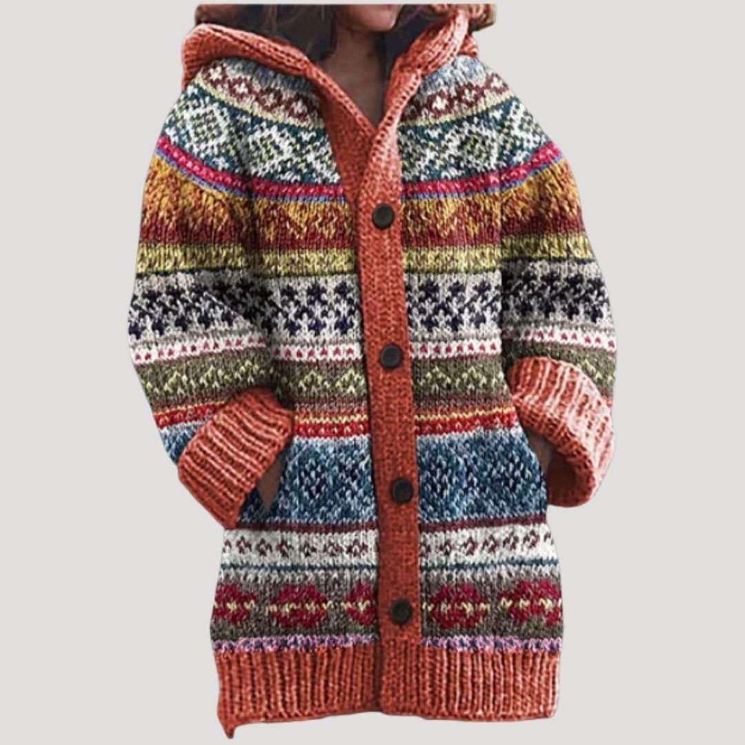 Dahlia | Mulher Tricot Casaco Capuz Fair Isle Regular Fit