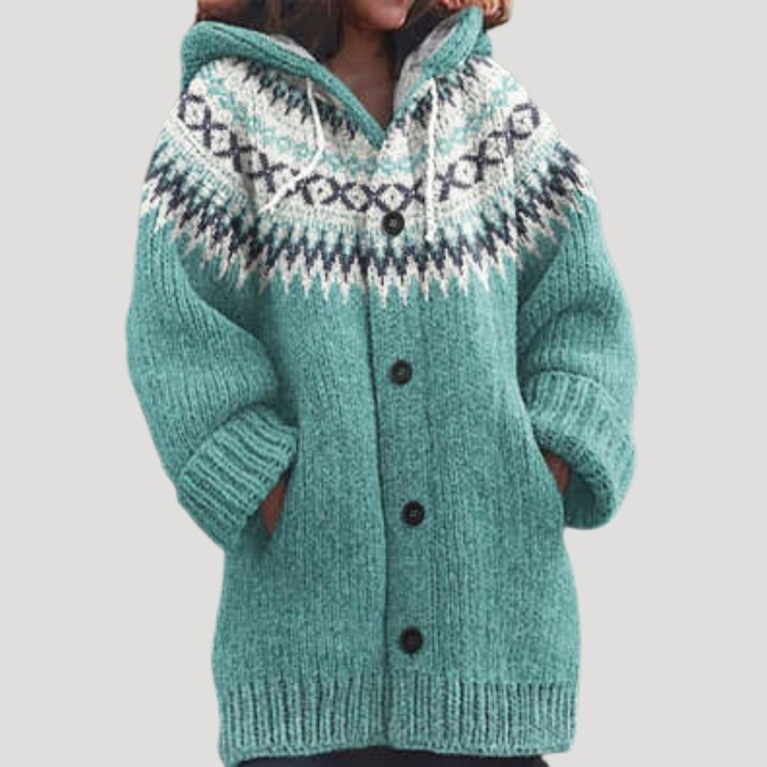 Dahlia | Mulher Tricot Casaco Capuz Fair Isle Regular Fit