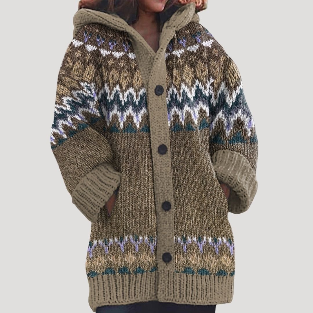 Dahlia | Mulher Tricot Casaco Capuz Fair Isle Regular Fit