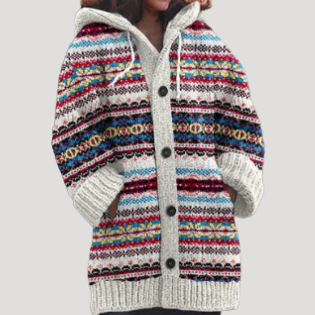 Dahlia | Mulher Tricot Casaco Capuz Fair Isle Regular Fit