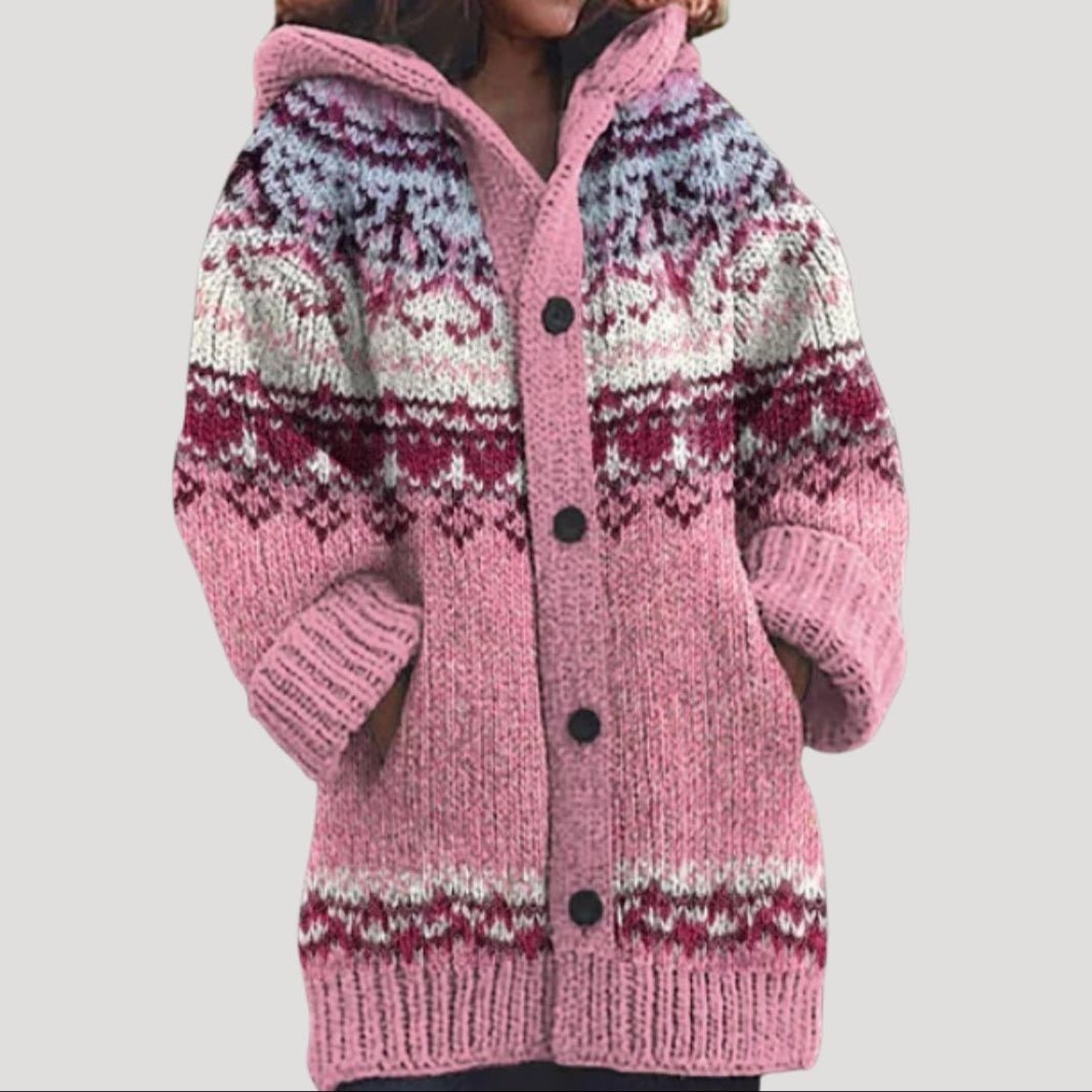 Dahlia | Mulher Tricot Casaco Capuz Fair Isle Regular Fit