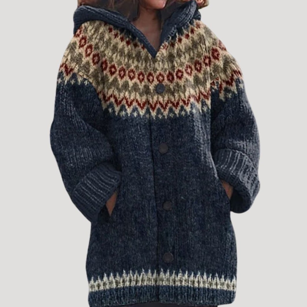 Dahlia | Mulher Tricot Casaco Capuz Fair Isle Regular Fit