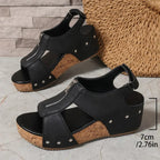Sandálias Retro Anabela | Mulher | Preto, Bege, Marrom