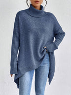 Mulher Camisola Tricot Gola Alta Assimétrica