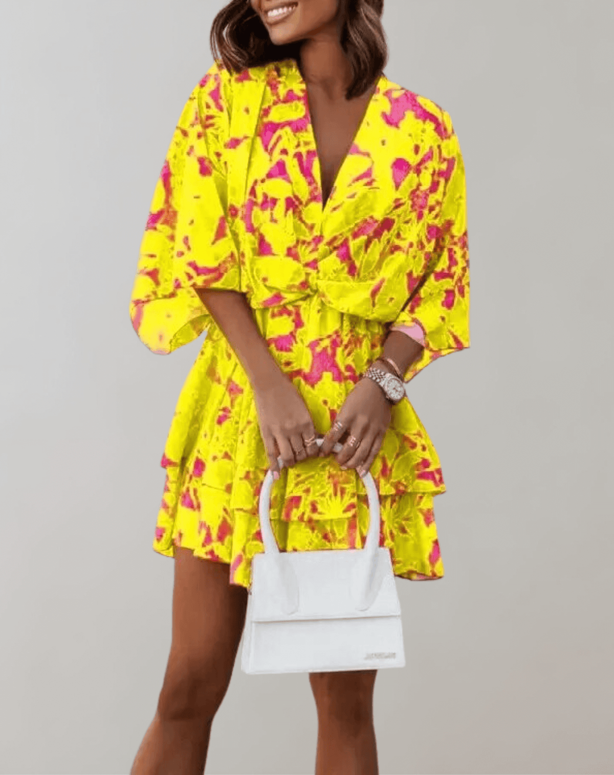 Anouk | Vestido Feminino Midi Decote V Manga Morcego