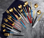 Conjunto de Talheres 24 Peças | Aço Inoxidável Ouro e Prata | Della