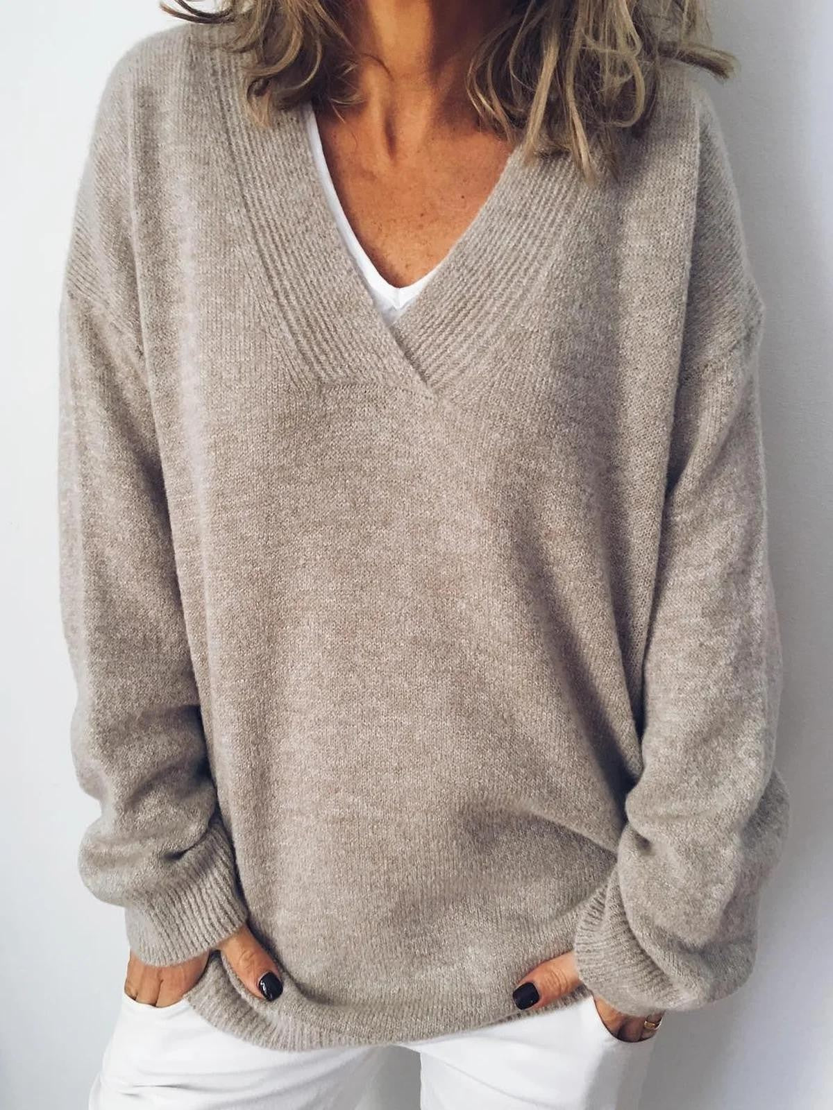 Nova | Camisola Malha Decote V Manga Comprida Relaxed
