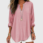 Valentina | Camisa Feminina Fluida Gola Redonda Manga Longa