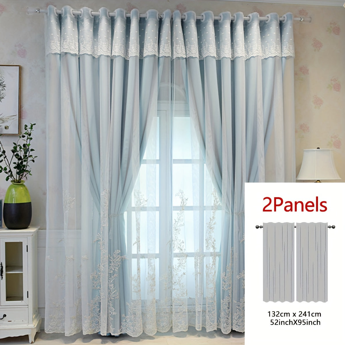 Reva | Cortinas Bordadas Fadas | Filtragem de Luz, Conjunto 2 Painéis | 100% Poliéster, Argolas