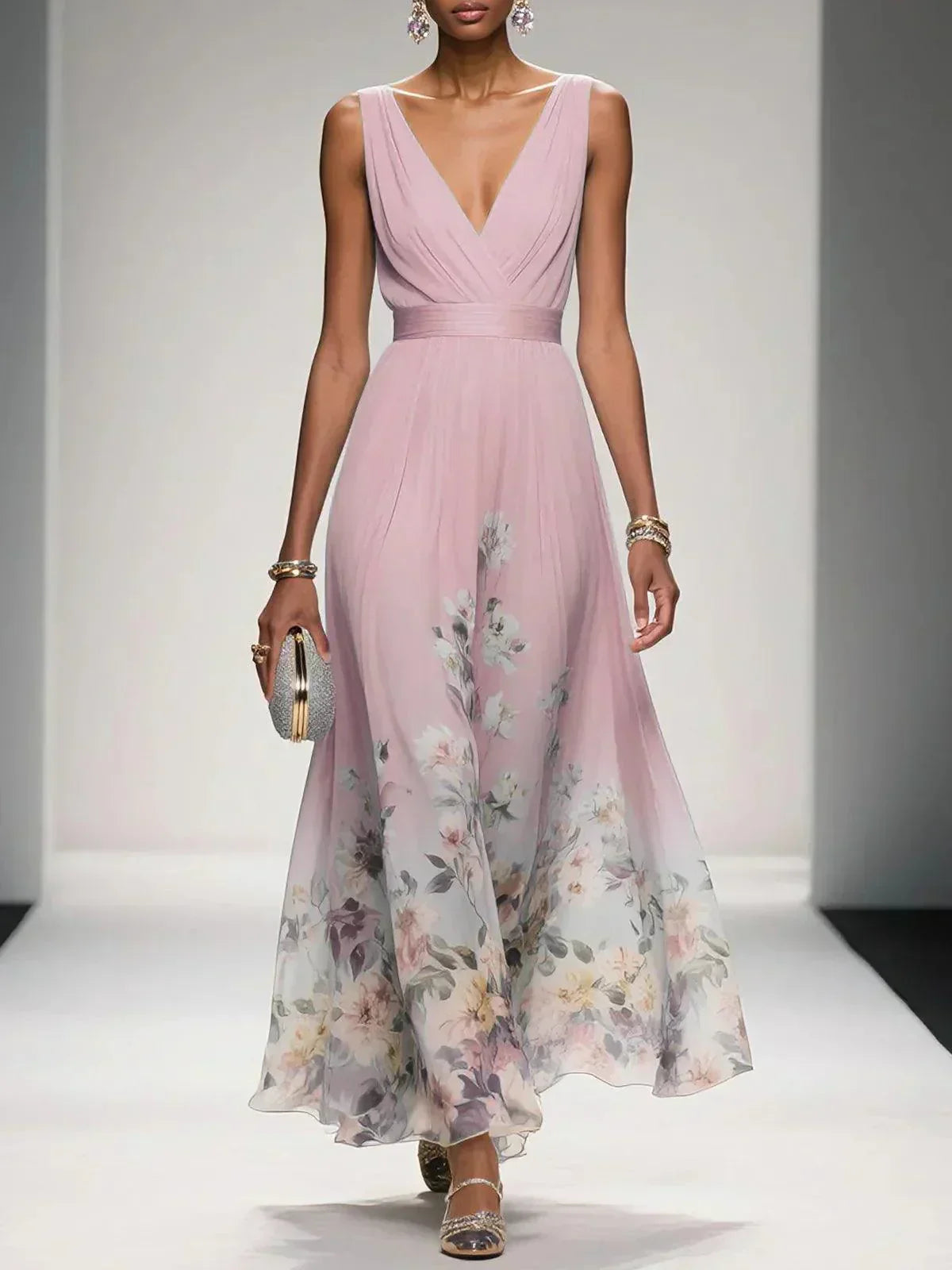 Inez | Vestido Floral Convidada de Casamento Decote V
