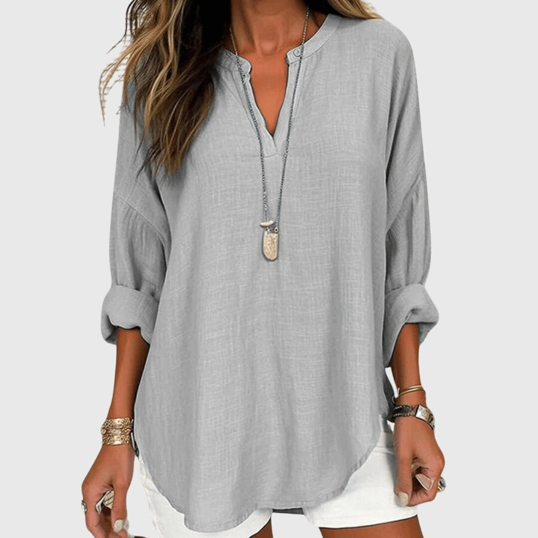 Valentina | Camisa Feminina Fluida Gola Redonda Manga Longa