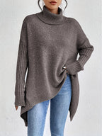 Mulher Camisola Tricot Gola Alta Assimétrica