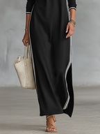 Vestido Maxi Sweatshirt Gola Colarinho Feminino Minimalista