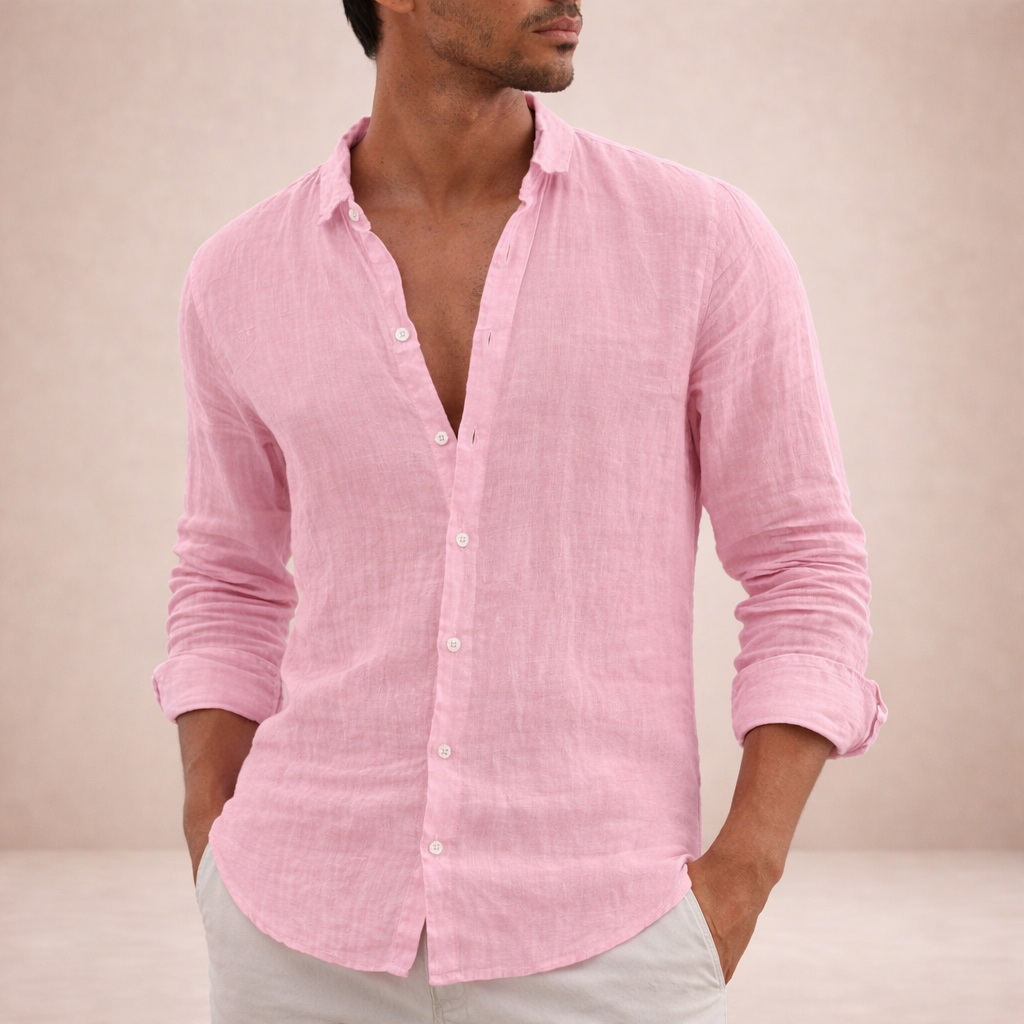 Luna | Homem Camisa de Linho Casual Manga Longa