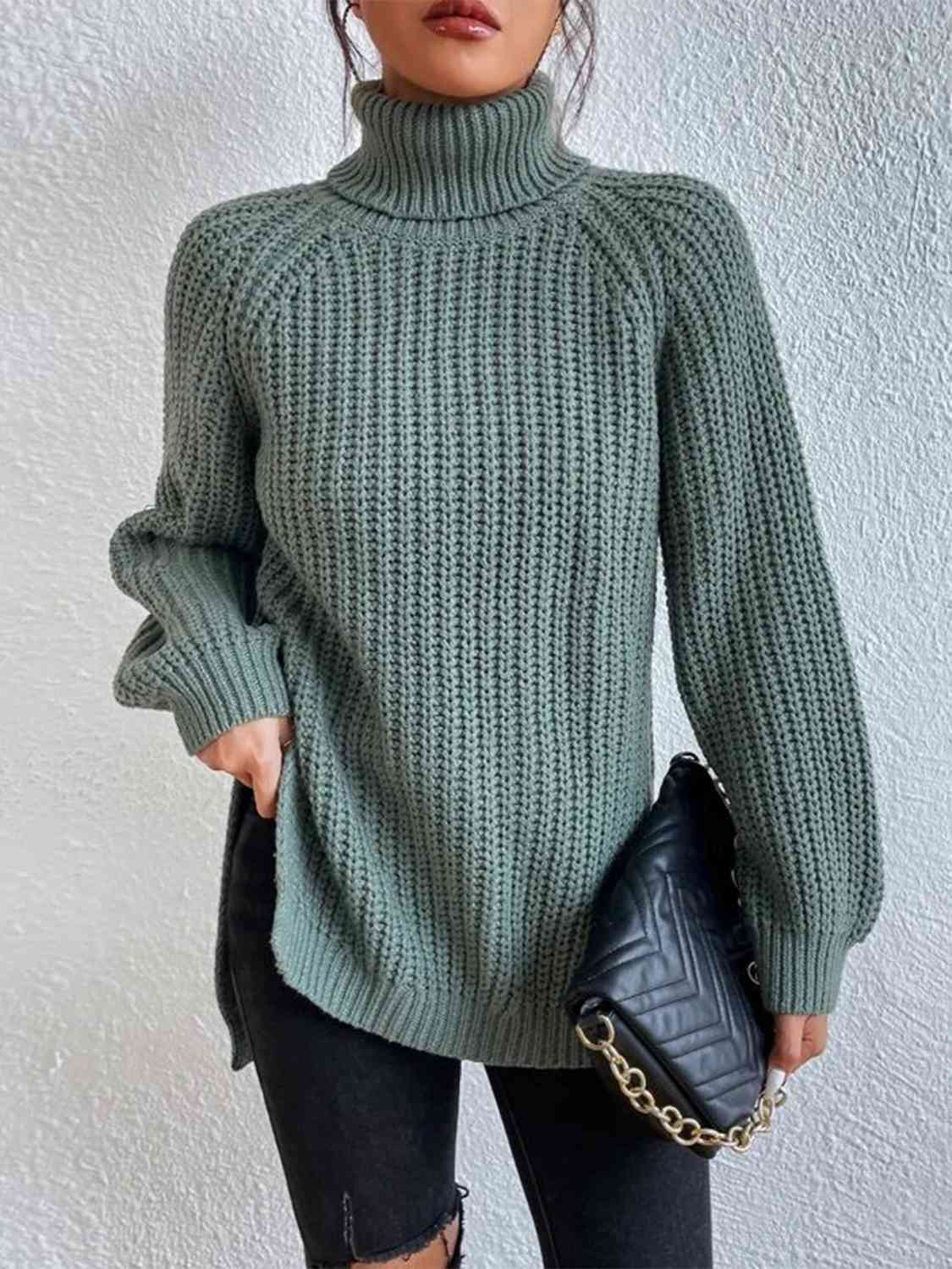Perla | Camisola Feminina Gola Alta Canelada com Fenda Lateral
