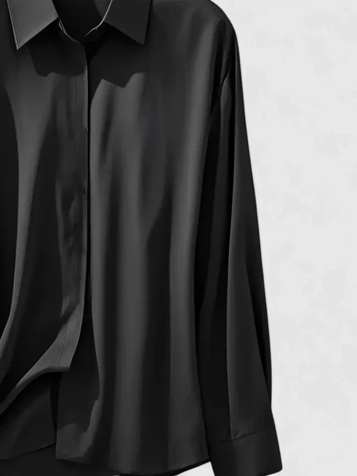 Iris | Mulher Blusa Cetim Botões Manga Comprida