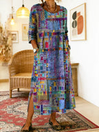 Lena | Vestido Jeans com Patchwork Étnico Feminino