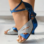 Sapatos de Dança Latina Femininos | Salto 5,5cm, Azul e Branco