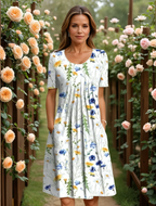 Vestido Midi Feminino | Estampa Floral, Decote V, Corte A