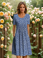 Vestido Midi Feminino | Estampa Floral, Decote V, Corte A