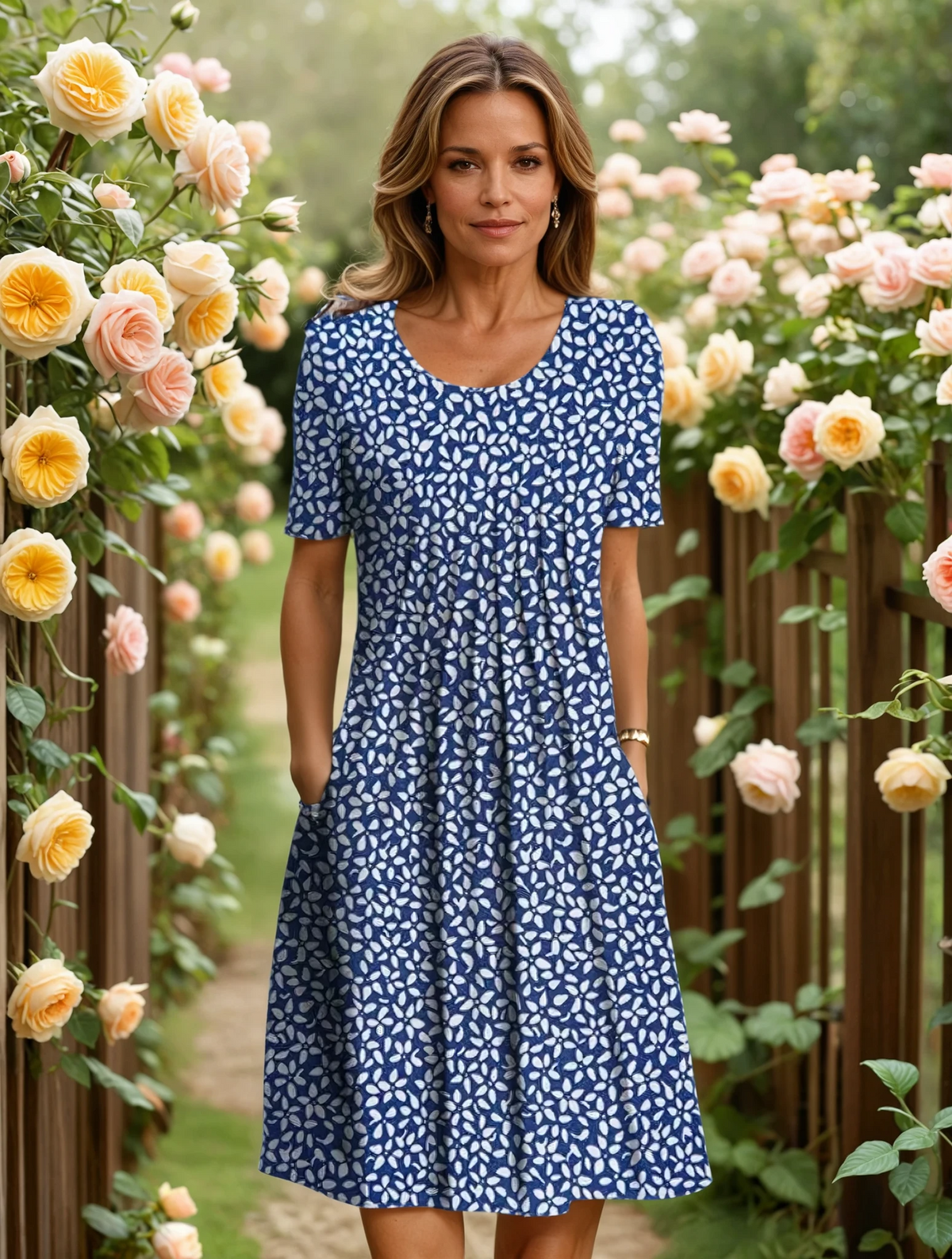 Vestido Midi Feminino | Estampa Floral, Decote V, Corte A