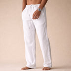 Calças de linho masculinas slim corte elegante e respirável