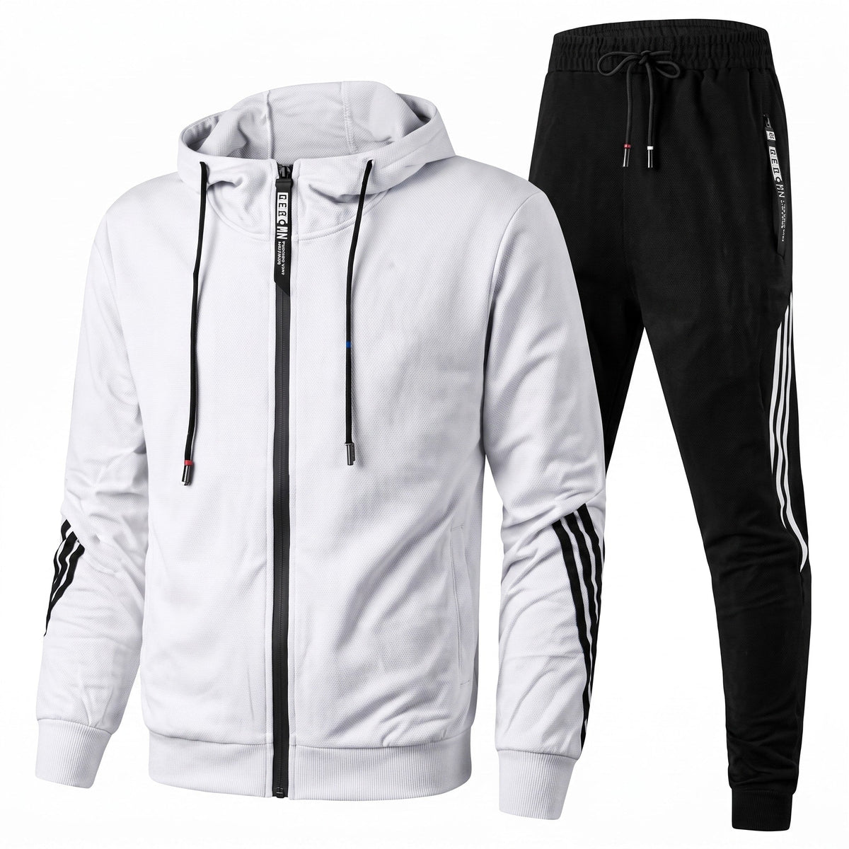 Xanthe | Conjunto Treino Masculino Agasalho Capuz Zip e Calças com Riscas