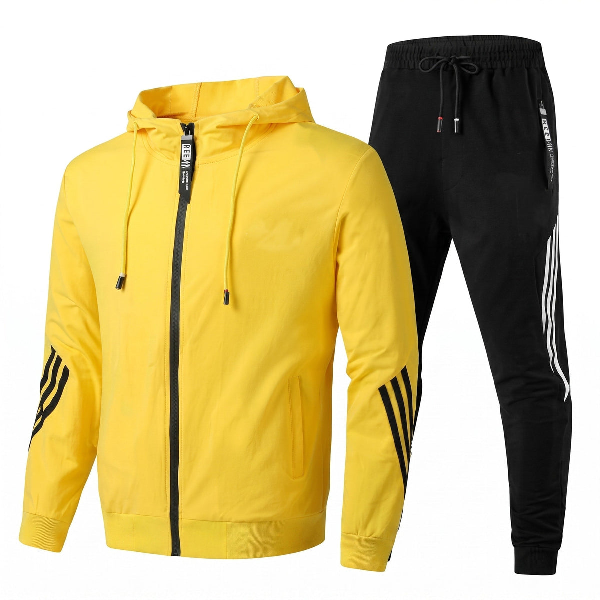 Xanthe | Conjunto Treino Masculino Agasalho Capuz Zip e Calças com Riscas