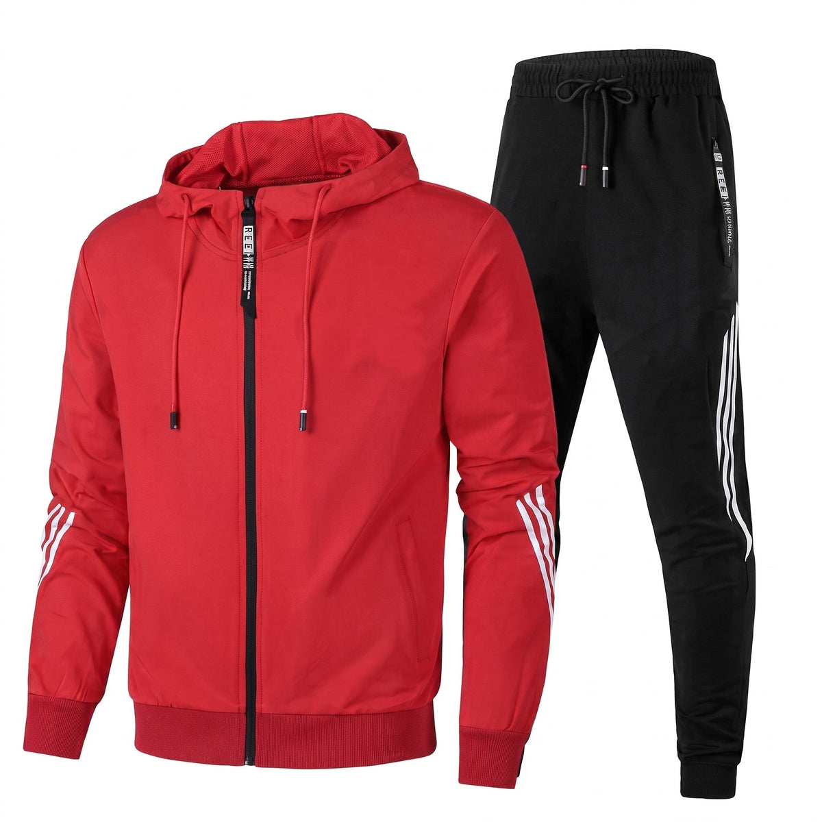 Xanthe | Conjunto Treino Masculino Agasalho Capuz Zip e Calças com Riscas