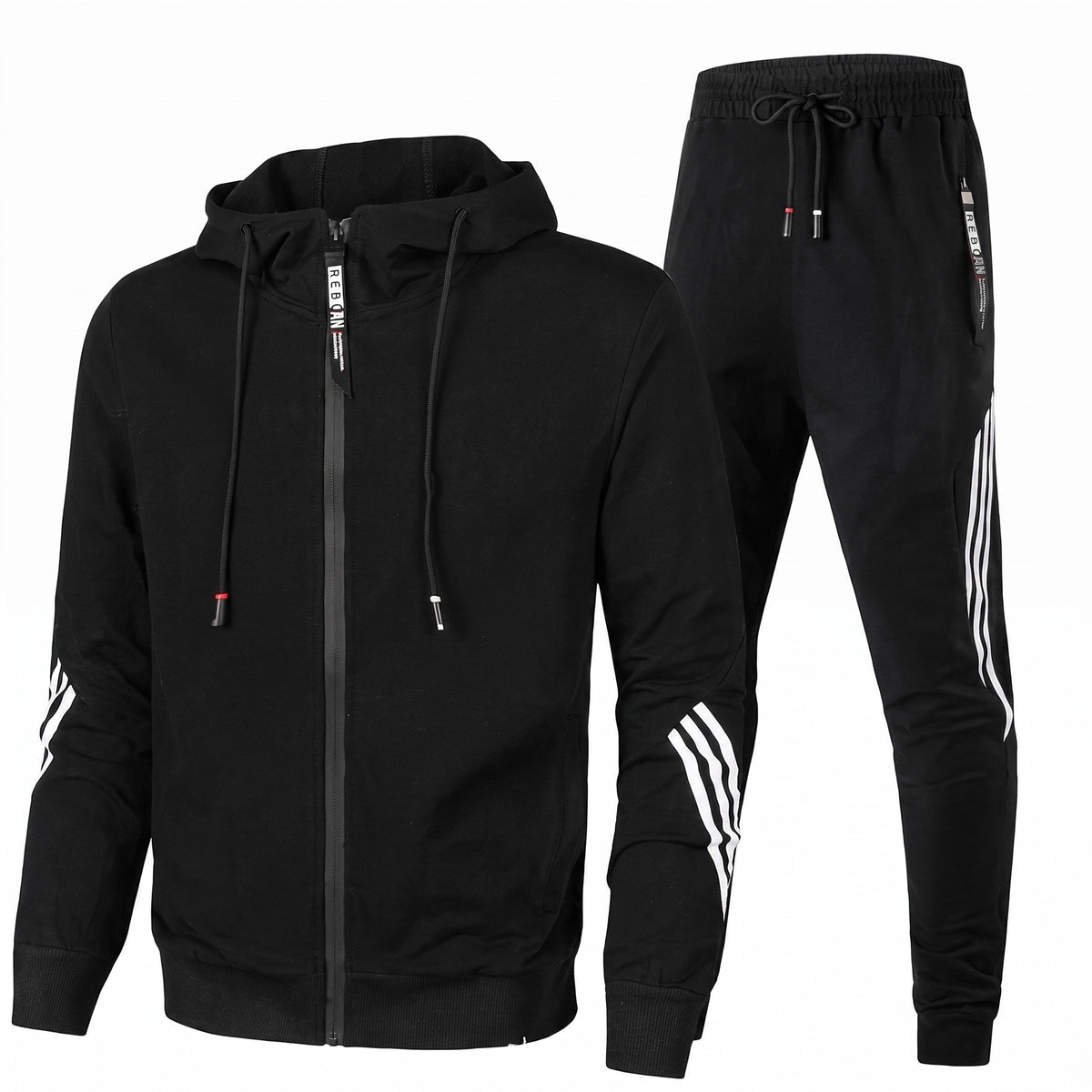 Xanthe | Conjunto Treino Masculino Agasalho Capuz Zip e Calças com Riscas