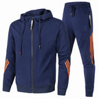 Xanthe | Conjunto Treino Masculino Agasalho Capuz Zip e Calças com Riscas