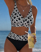 Bikini Feminino Xadrez Sem Aro Calcinha Alta