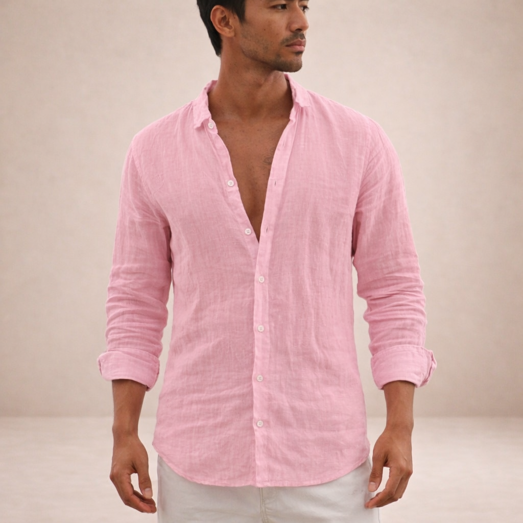 Luna | Homem Camisa de Linho Casual Manga Longa