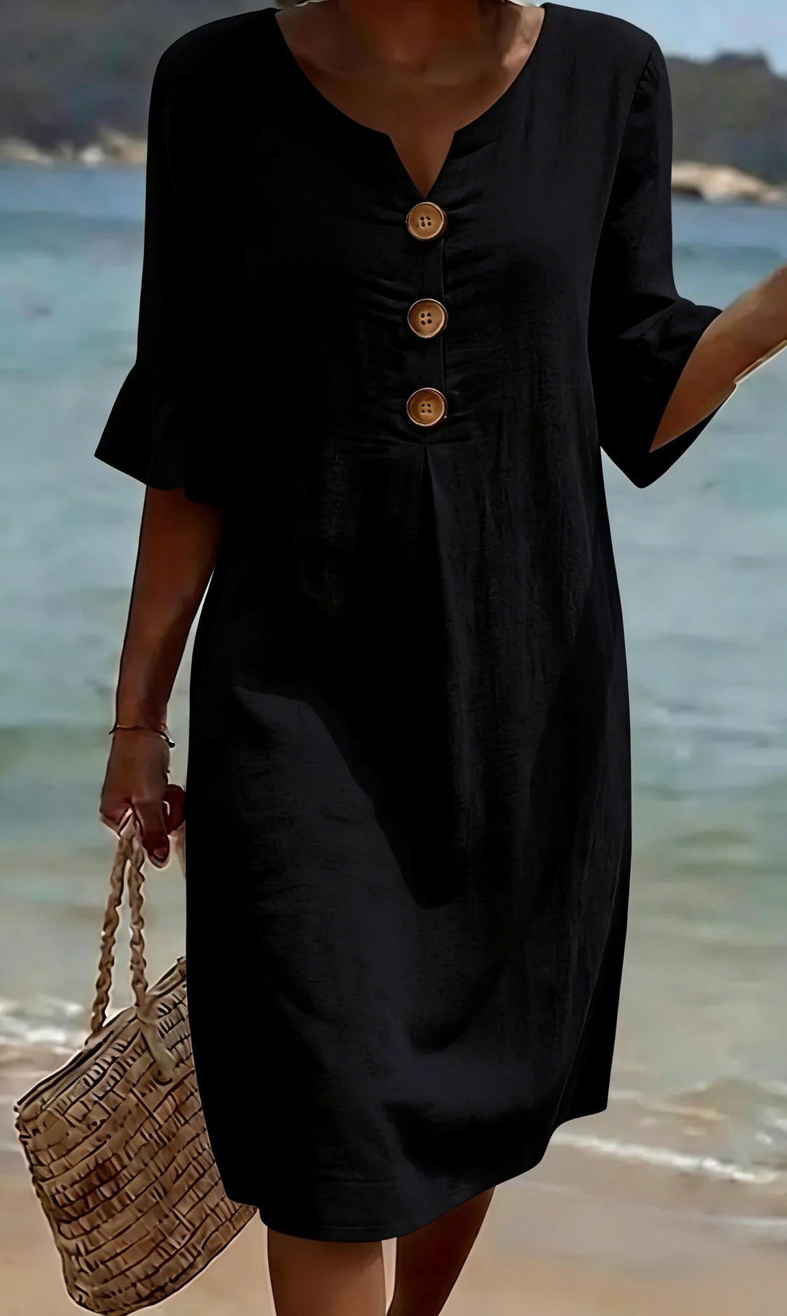 Vestido de Algodão e Linho para Mulher Verão | Botões, Solto, Respirável