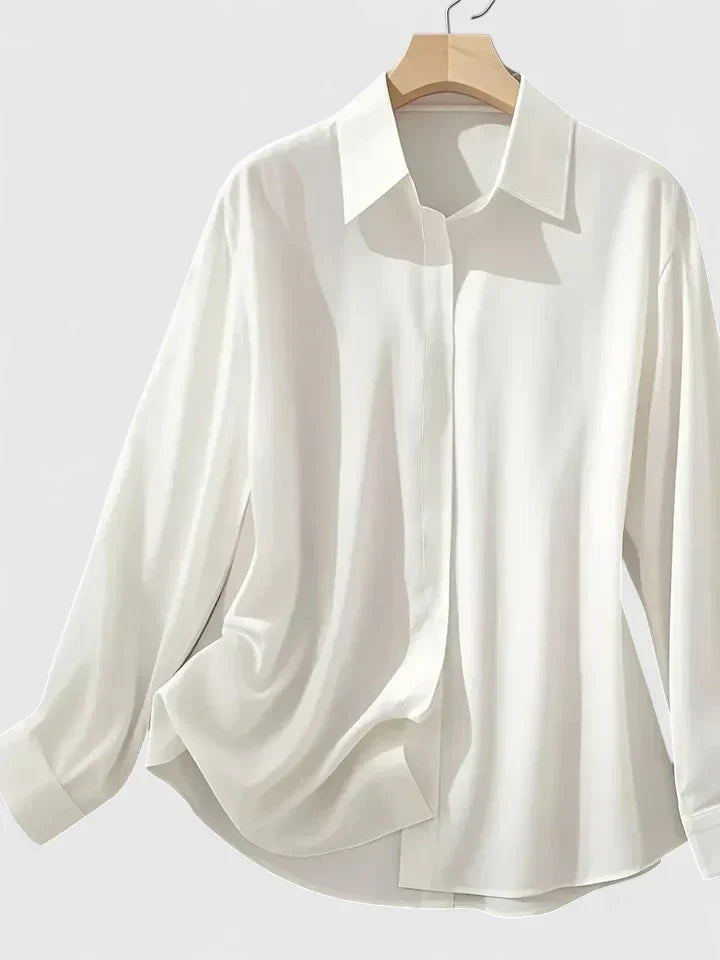 Iris | Mulher Blusa Cetim Botões Manga Comprida