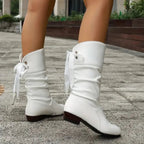 Zinnia | Botins Femininos Salto Bloco Biqueira Redonda Cadarço