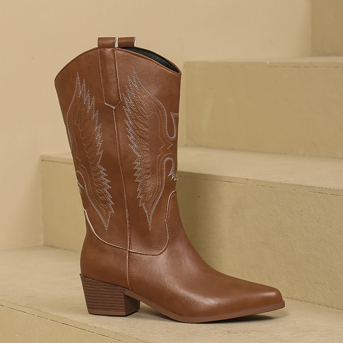 Botas cowboy femininas cano alto bordadas estilo western com salto bloco