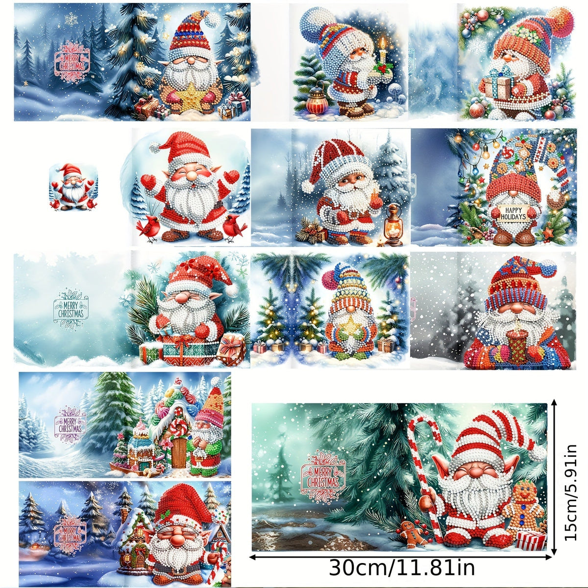 Lyra | Cartões de Natal DIY 5D Diamond Painting | 12 Unidades com Envelopes | Pintura de Diamante