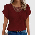 Nova | Blusa Feminina Meia Malha Rendada Decote Redondo