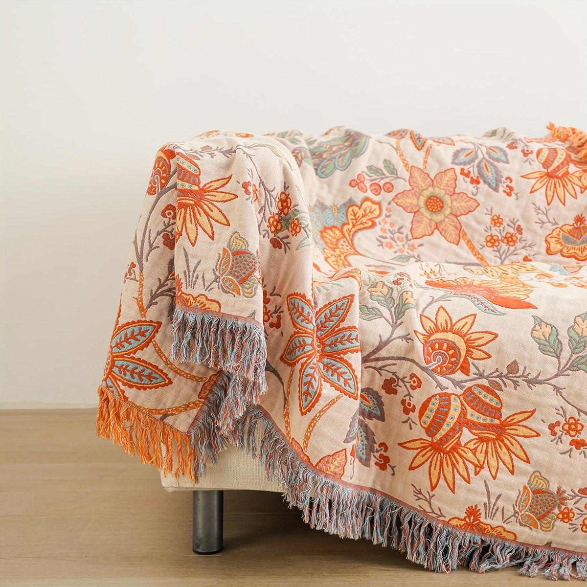 Bexcellent | Manta de Algodão Borla | Estilo Boémio, Padrão Floral | 200x230 cm