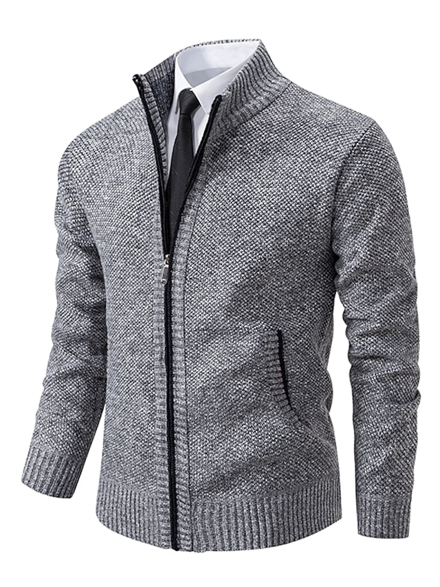 Esme | Homem Cardigan Malha Canelada Fecho Completo Gola Alta