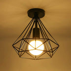 Yasmin | Candeeiro de Teto LED Retro | Gaiola Geométrica Metal | Preto, 9W