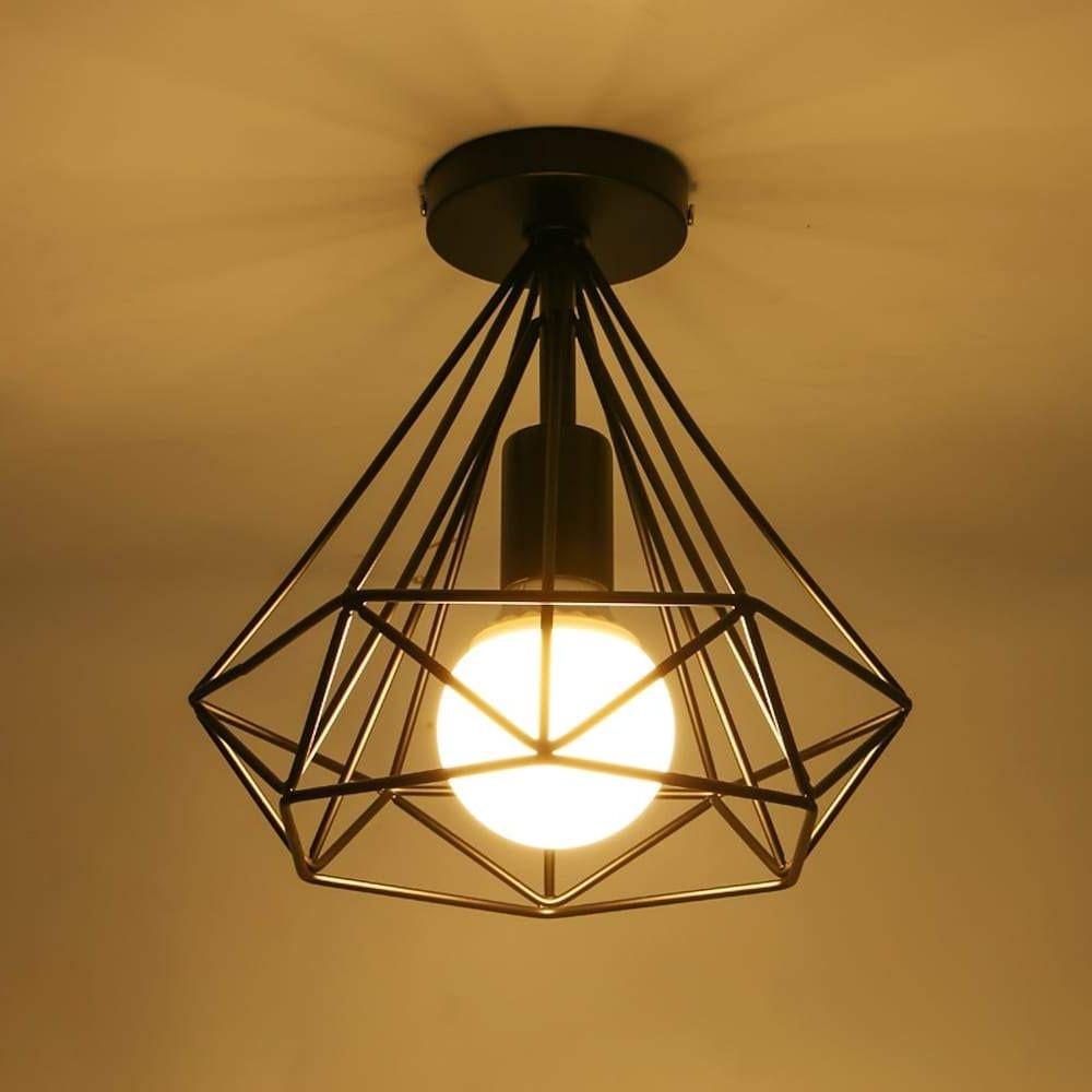 Yasmin | Candeeiro de Teto LED Retro | Gaiola Geométrica Metal | Preto, 9W